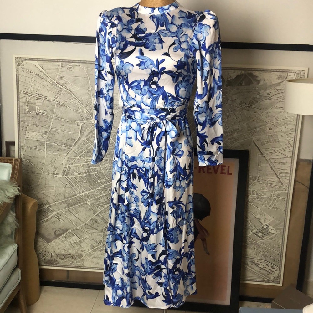 ALESSANDRO DELL’ACQUA Napoli Floral Blue and White Women's Dress Size S